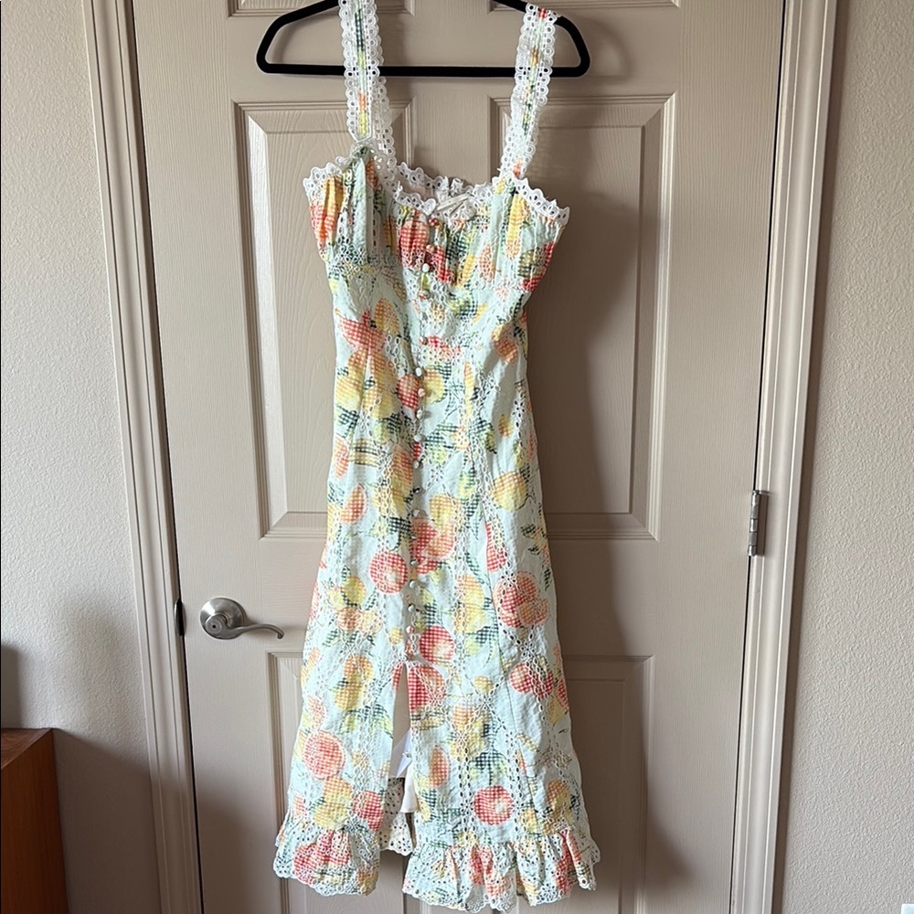 Anthropologie Fruit Midi Dress with Ruffle Hem